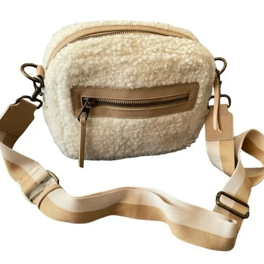 Universal Thread Crossbody Bag Cream Sherpa Purse Tan Faux Leather Hand Bag